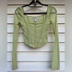 Urban Outfitters lime/light green, long-sleeved corset sheer cropped top, S/P